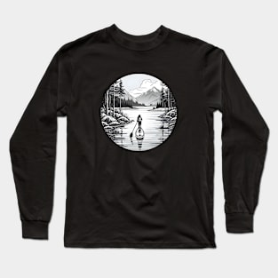 Serene Lake Paddleboarding Adventure Illustration Long Sleeve T-Shirt